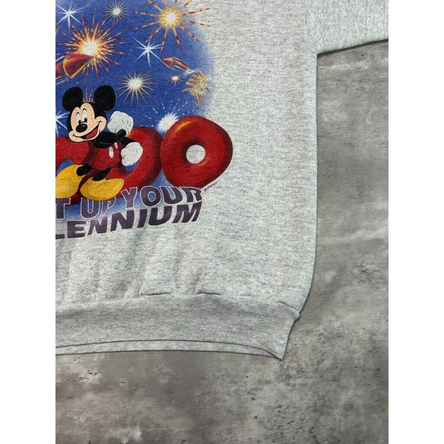 Vintage 2000 Disney Mickey Mouse Millennium Graphic Sweatshirt Size Medium Gray