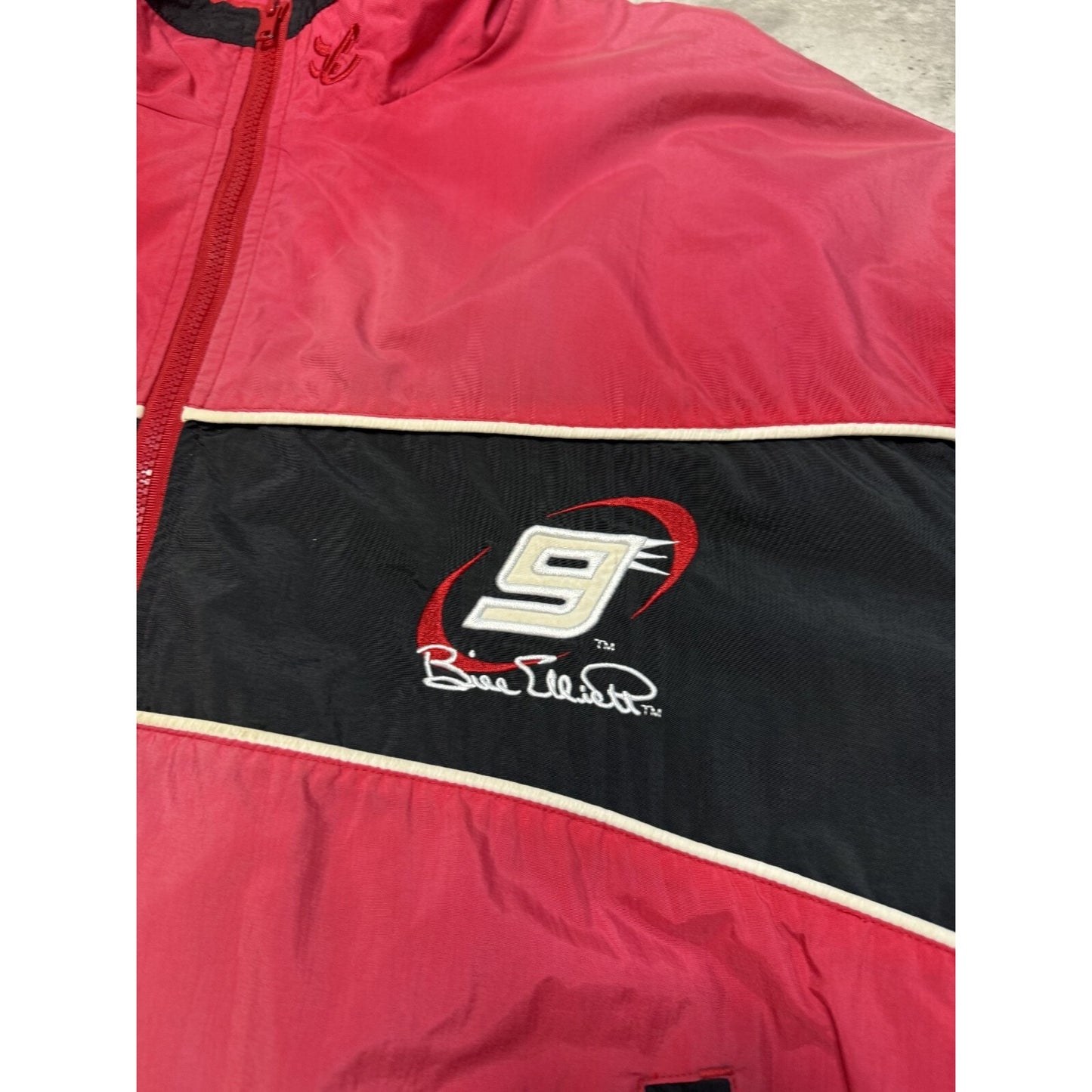 Bill Elliot #9 Nascar Two Tone Full Zip Nylon Racing Jacket Size Large Red