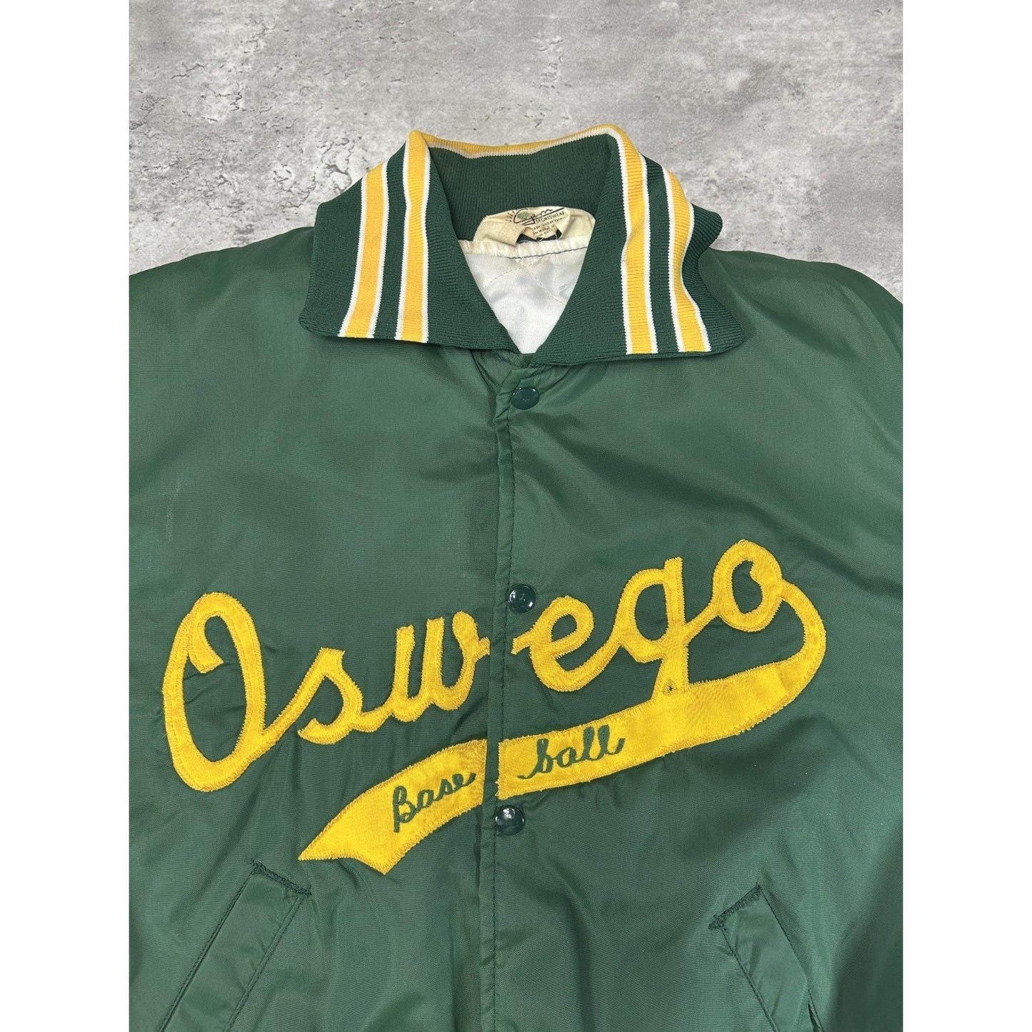 Vintage 80s Oswego Baseball Embroidered Nylon Bomber Jacket Size Medium