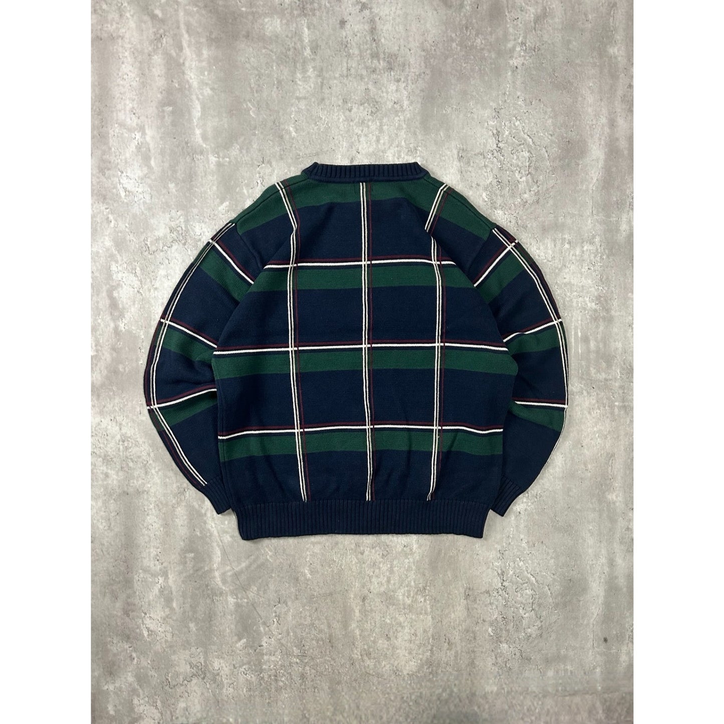 Vintage 90s Dockers Plaid Print Pullover Ribbed Knit Sweater Size XL