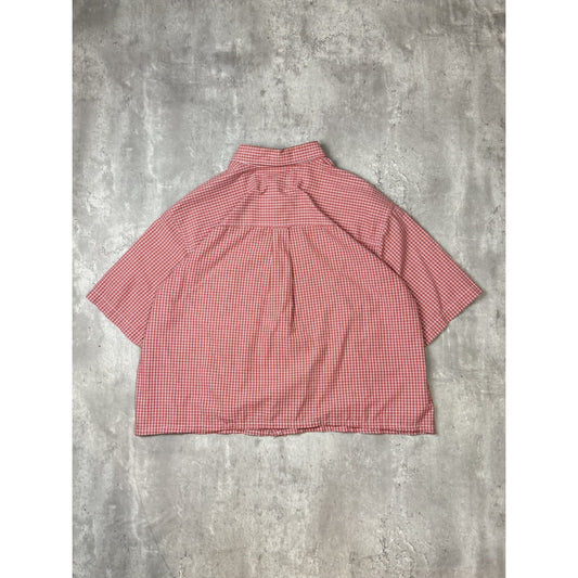 Vintage Chaps Plaid Reworked Cropped Short Sleeve Button Up Shirt Size 2XL