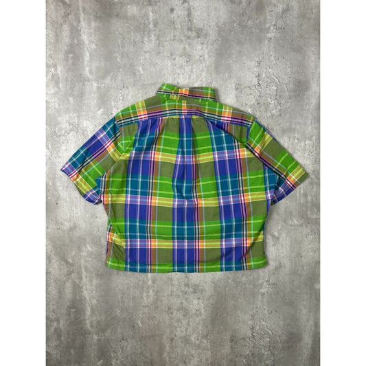 VTG Polo Ralph Lauren Plaid Short Sleeve Reworked Cropped Button Up Shirt Medium