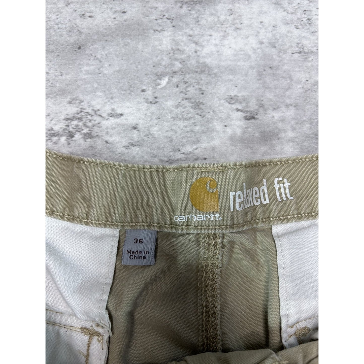 Carhartt Relaxed Fit Canvas Workwear Multi Pocket Cargo Shorts Size 35 Beige