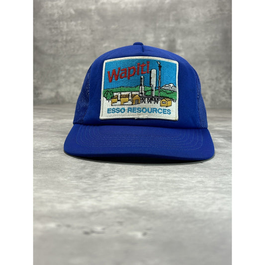 Vintage 80s Wapiti Esso Resources Embroidered Patch Trucker Snapback Hat OSFA