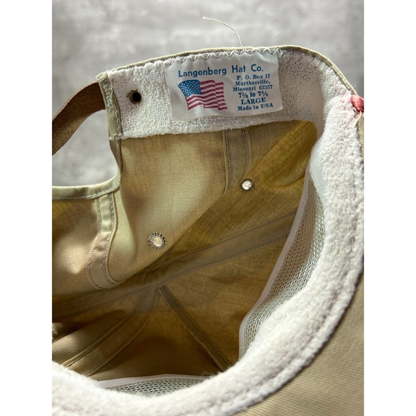 Vintage Langenberg Hat Co Embroidered Spellout Snapback Hat OSFA Beige