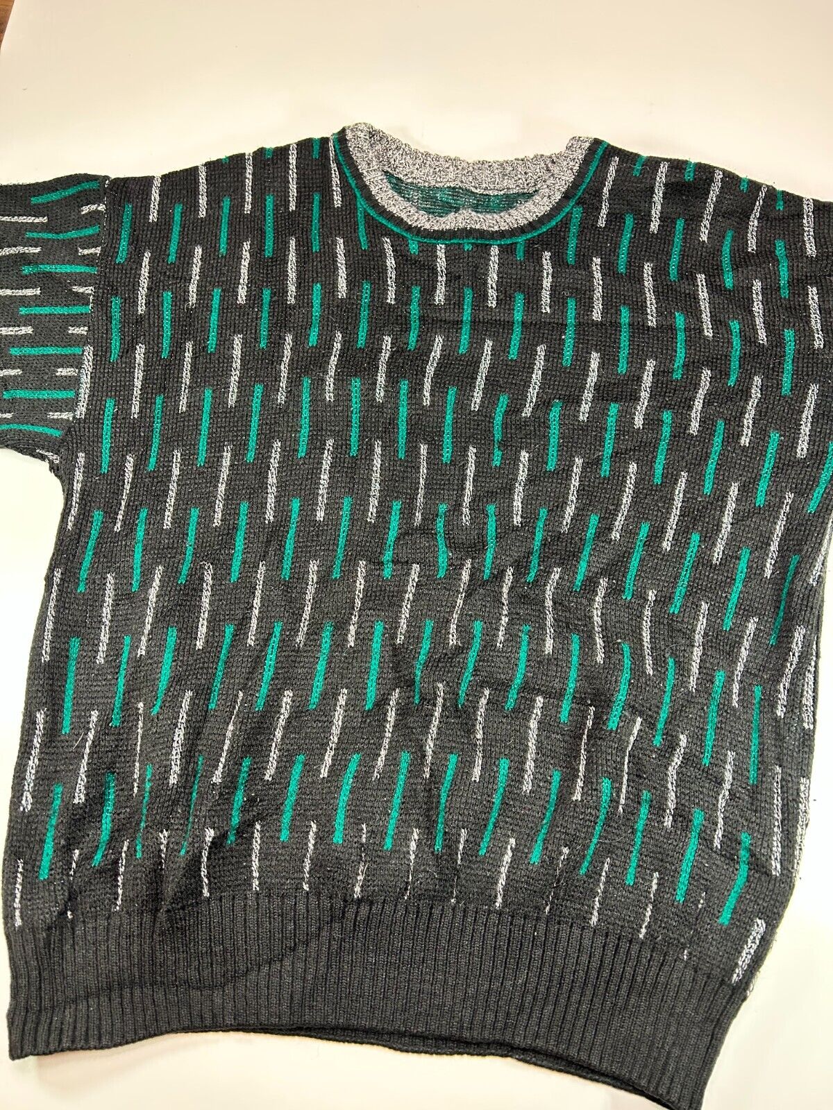 Vintage Striped Multicolor Pattern Ribbed Pullover Knit Sweater Size Large
