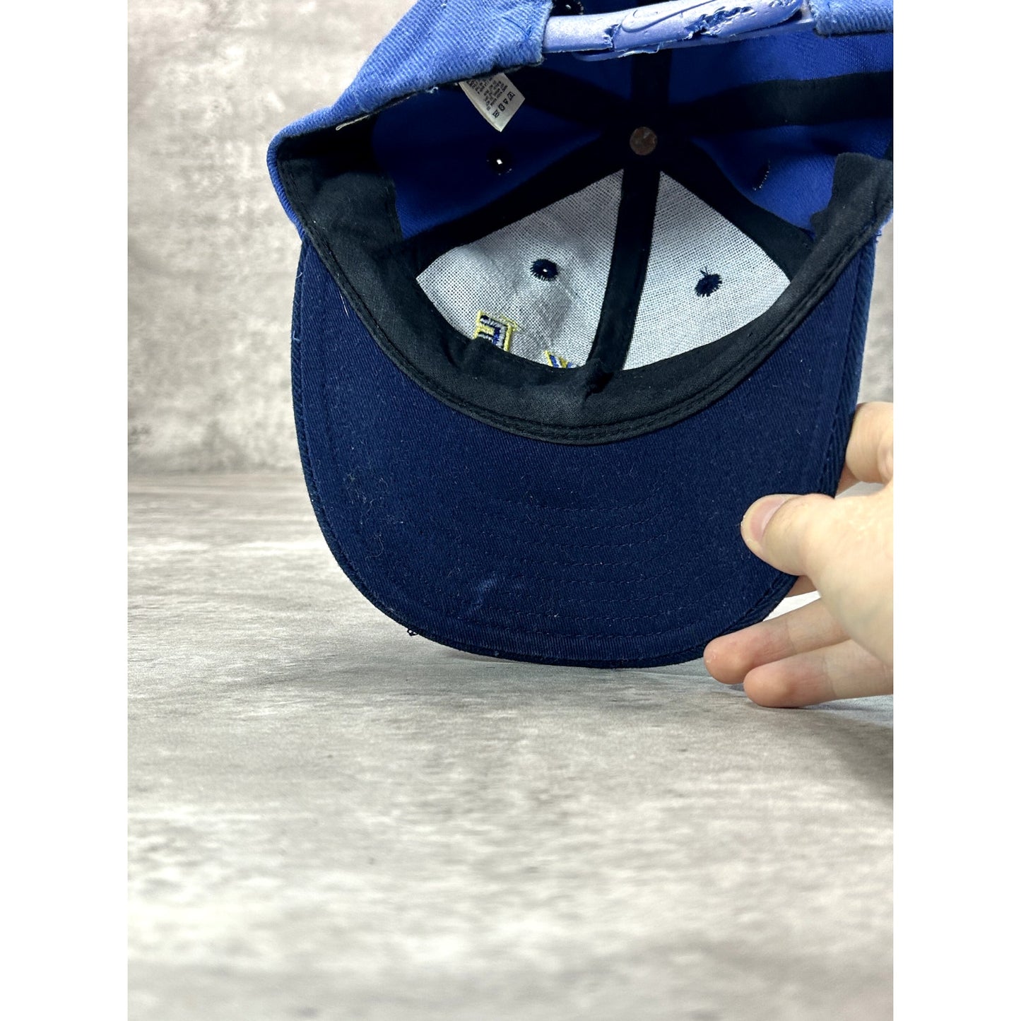 Vintage 90s Nike Embroidered Swoosh Spellout Snapback Hat OSFA Blue YOUTH