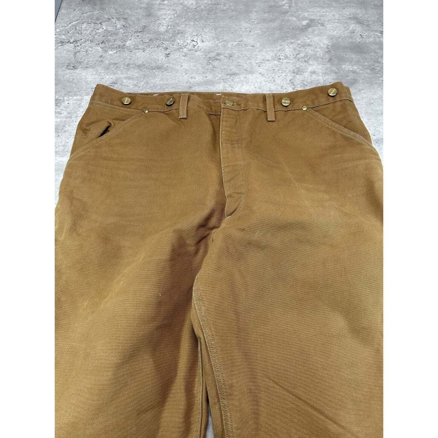 Vintage 90s Carhartt Quilted Lined Canvas Riveted Workwear Pants Size 38 Beige