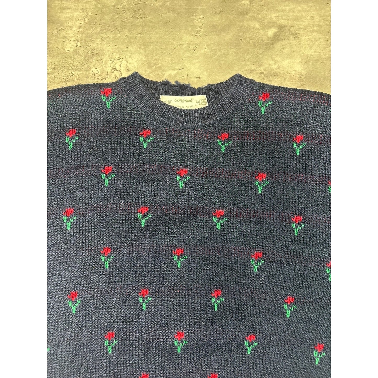 Vintage 80s St Michaels Flower Print Pullover Knit Sweater Size Large