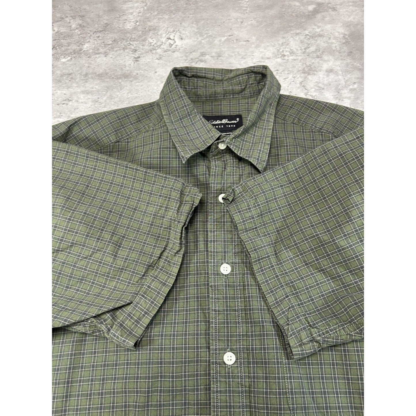 Vintage Eddie Bauer Plaid Print Short Sleeve Reworked Cropped Button Up Medium