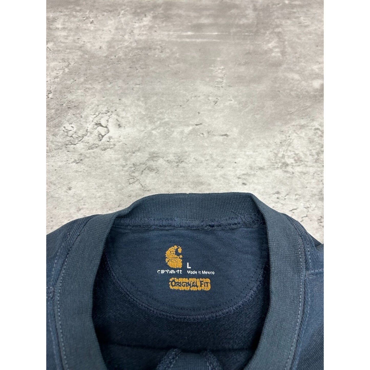 Vintage Carhartt Embroidered Patch Pullover Crewneck Sweatshirt Size Large Blue
