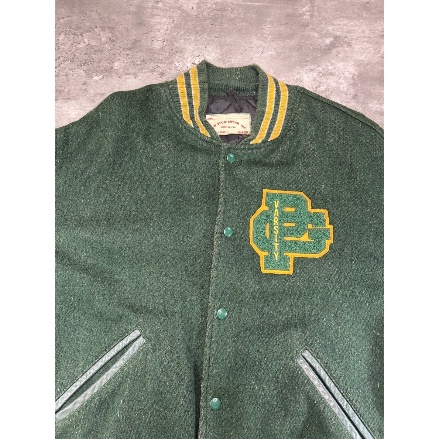 Vintage 80s PC Varsity Collegiate Embroidered Patch Jacket Size XL