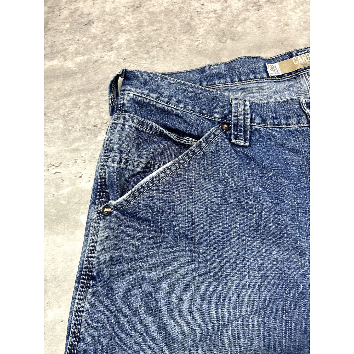 Vintage Lee Medium Wash Work Wear Carpenter Pants Size 34W Blue