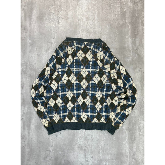 Vintage 90s Crossings Argyle Print Pullover Knit Sweater Size Large