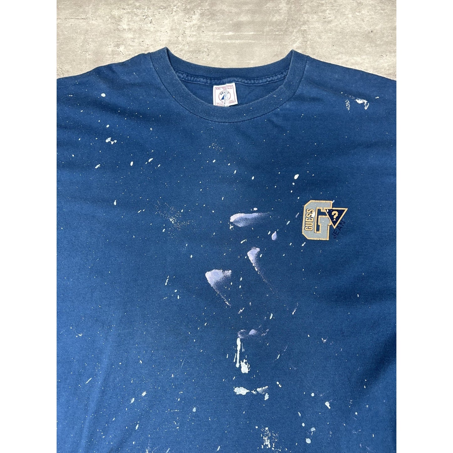 Vintage 90s Distressed Guess USA Graphic Logo T-Shirt Size 2XL Blue