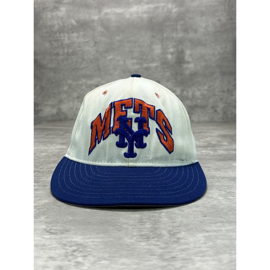 Vintage 90s New York Mets MLB Embroidered Logo Spellout Fitted Hat Size 7