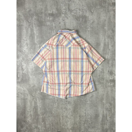 Vintage 80s Wrangler Plaid Pearl Snap Short Sleeve Button Up Shirt Size XL
