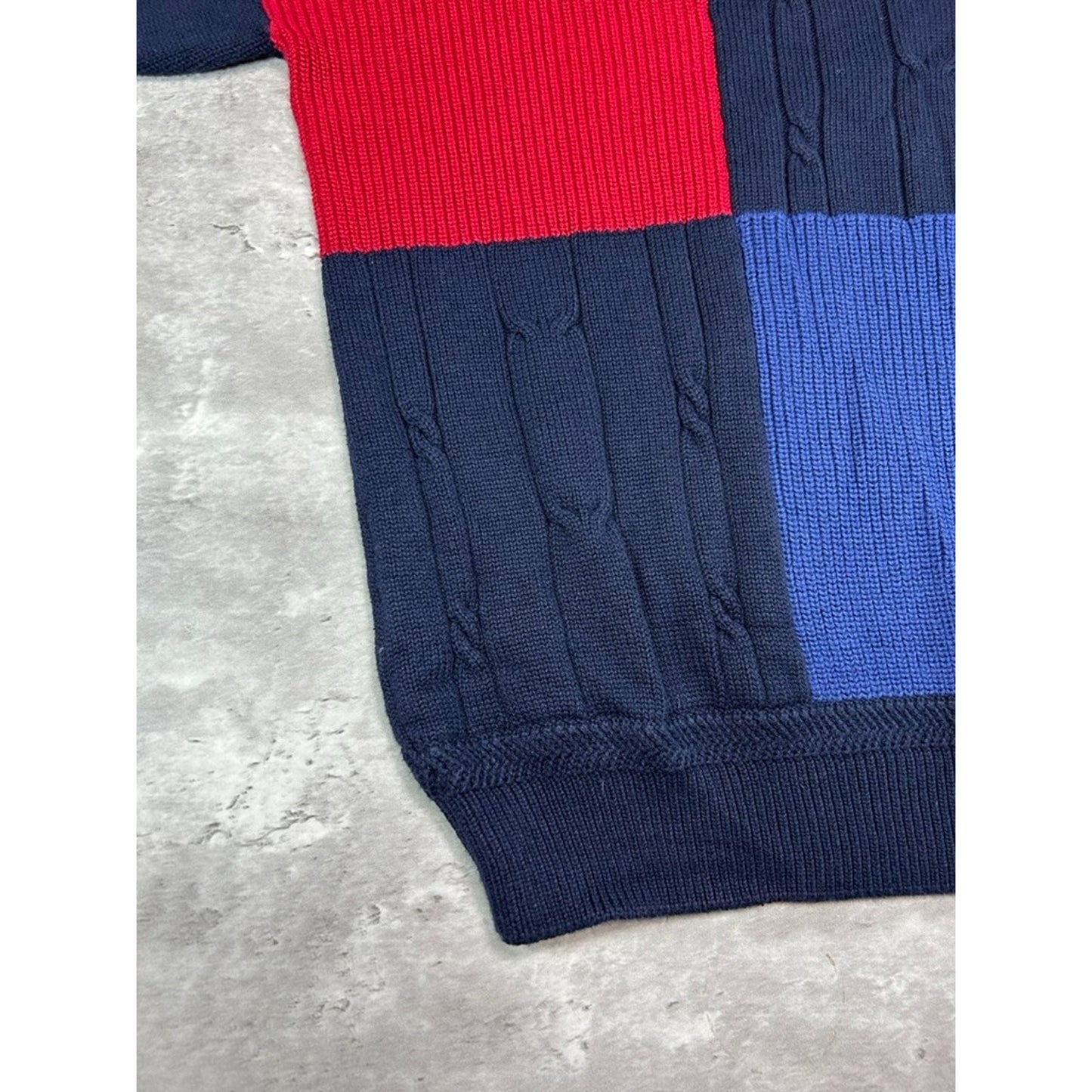 Vintage Nautica Embroidered Crest Panelled Ribbed Knit Sweater Size XL