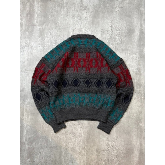 Vintage 80s/90s Aztec Striped Print Pullover Ribbed Knit Sweater Size Medium