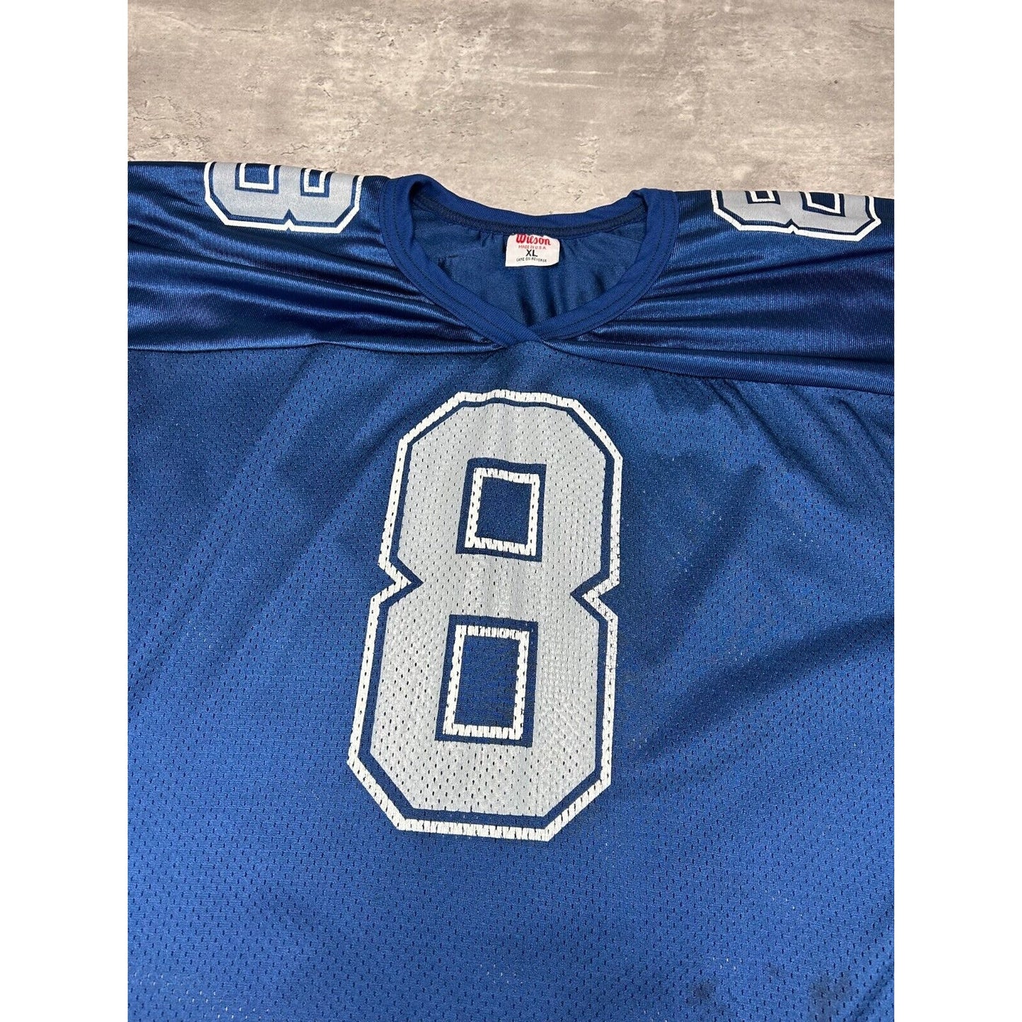 Vintage 90s Troy Aikman Dallas Cowboys NFL Wilson Football Jersey Size XL Blue