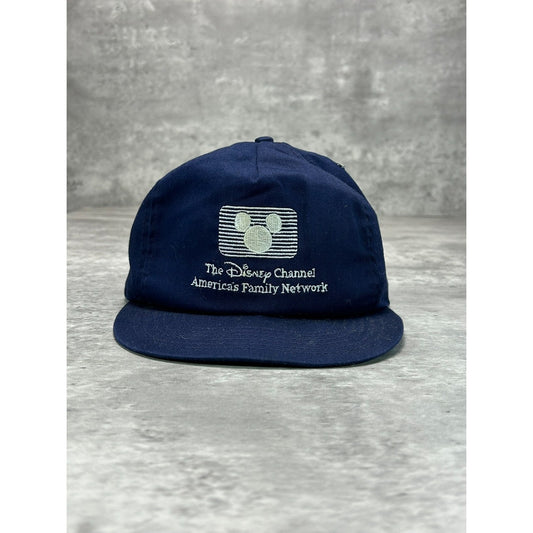 Vintage 90s The Disney Channel Embroidered Spellout Strapback Hat OSFA Navy Blue