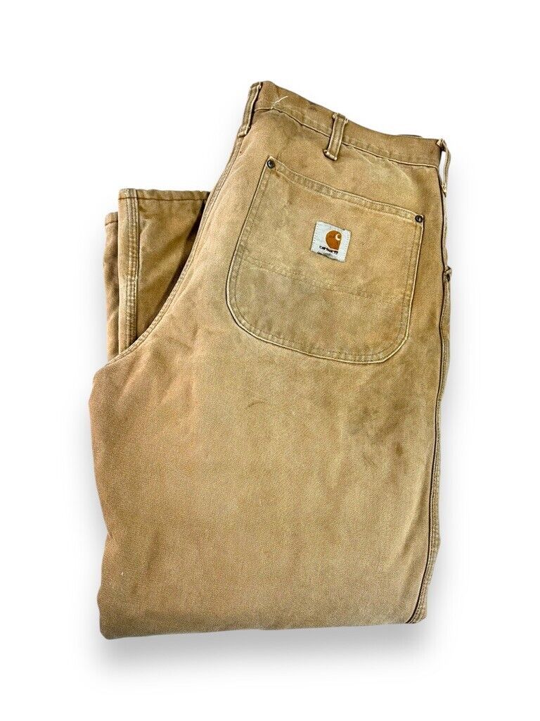Vintage 90s Carhartt Quilted Lined Canvas Workwear Pants Size 35 Made In USA