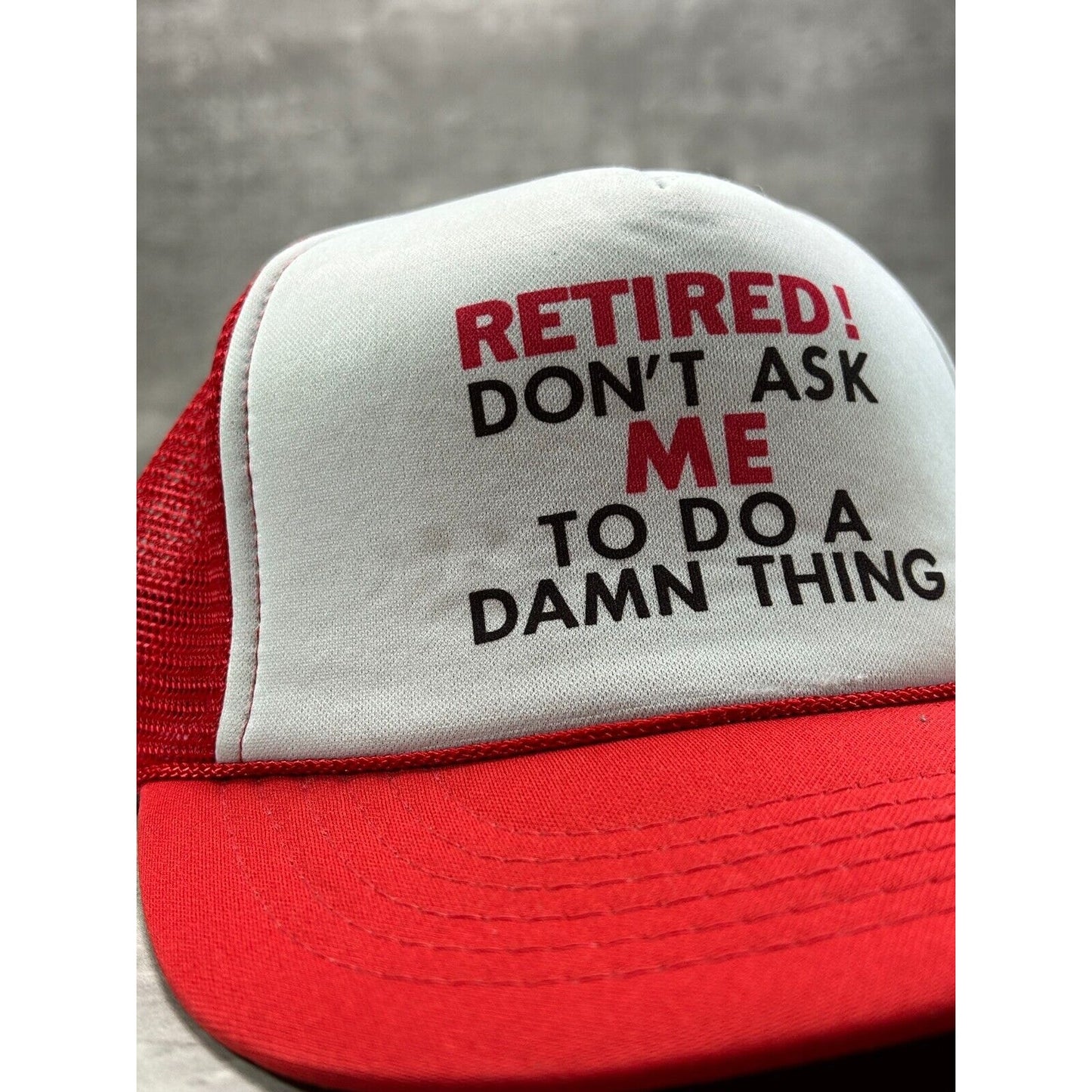 Vintage 80s/90s Retired Comedy Slogan Two Tone Trucker Snapback Hat OSFA