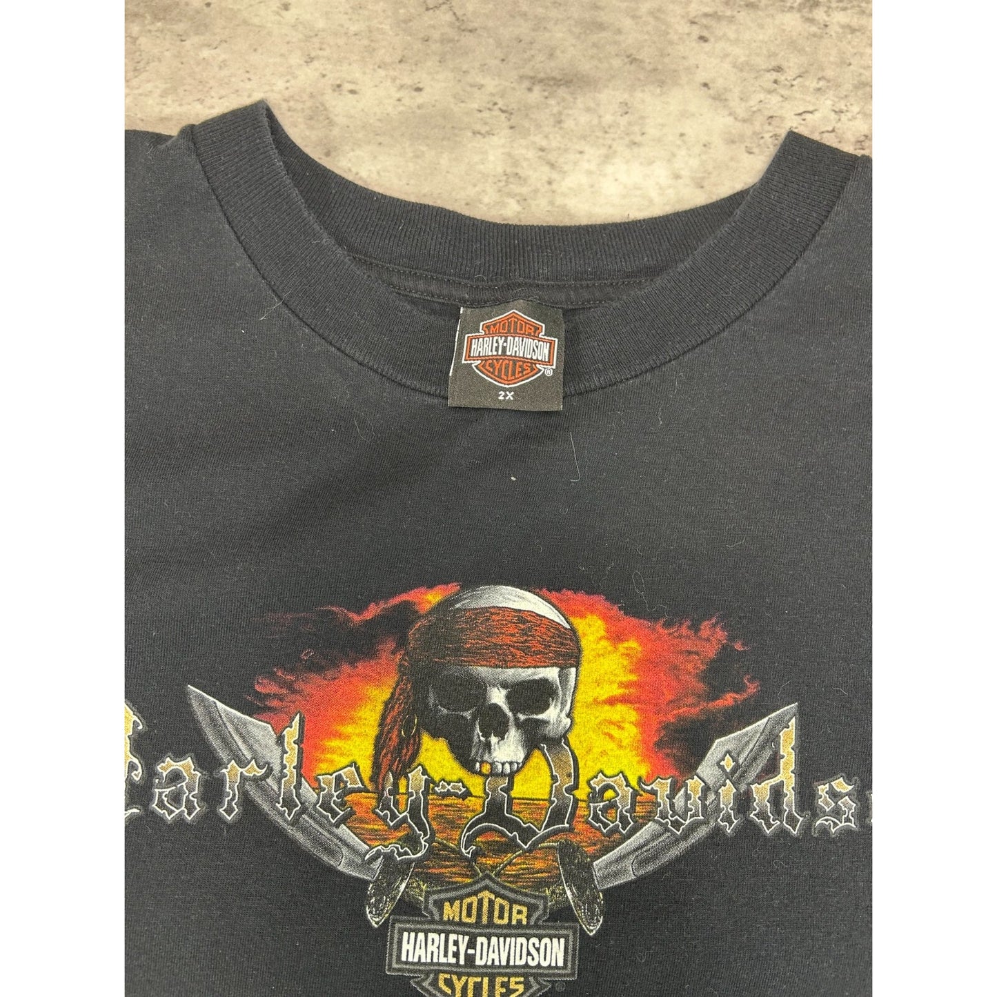 Harley Davidson Motorcycles Pirate Graphic Spellout T-Shirt Size XXL Black