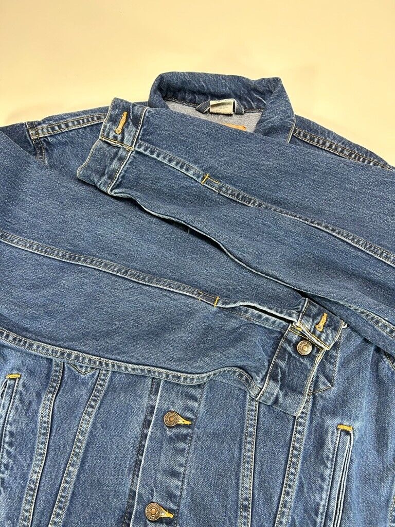 Vintage 90s Levis Red Tab Dark Wash Denim Type 3 Trucker Jacket Size Small Blue