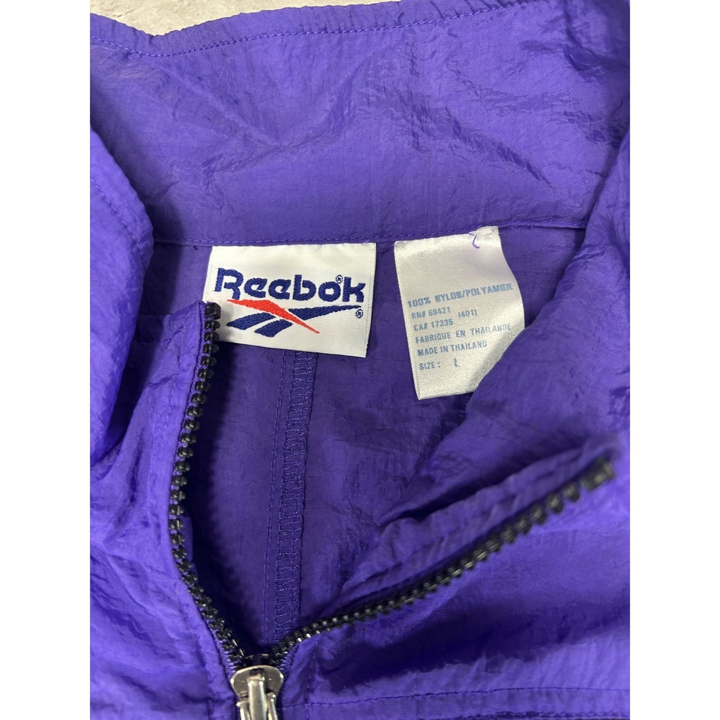 Vintage 90s Reebok Embroidered Logo Full Zip Windbreaker Jacket Size Large