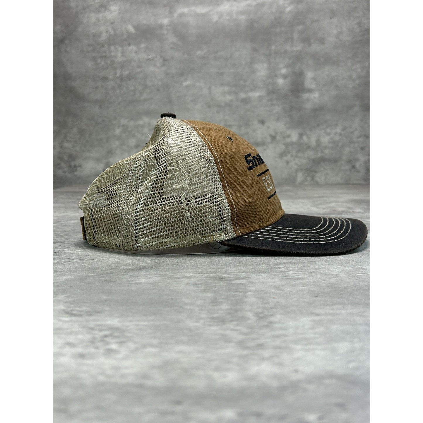 Vintage Snap On Embroidered Spellout Trucker Strapback Hat OSFA Brown/Beige