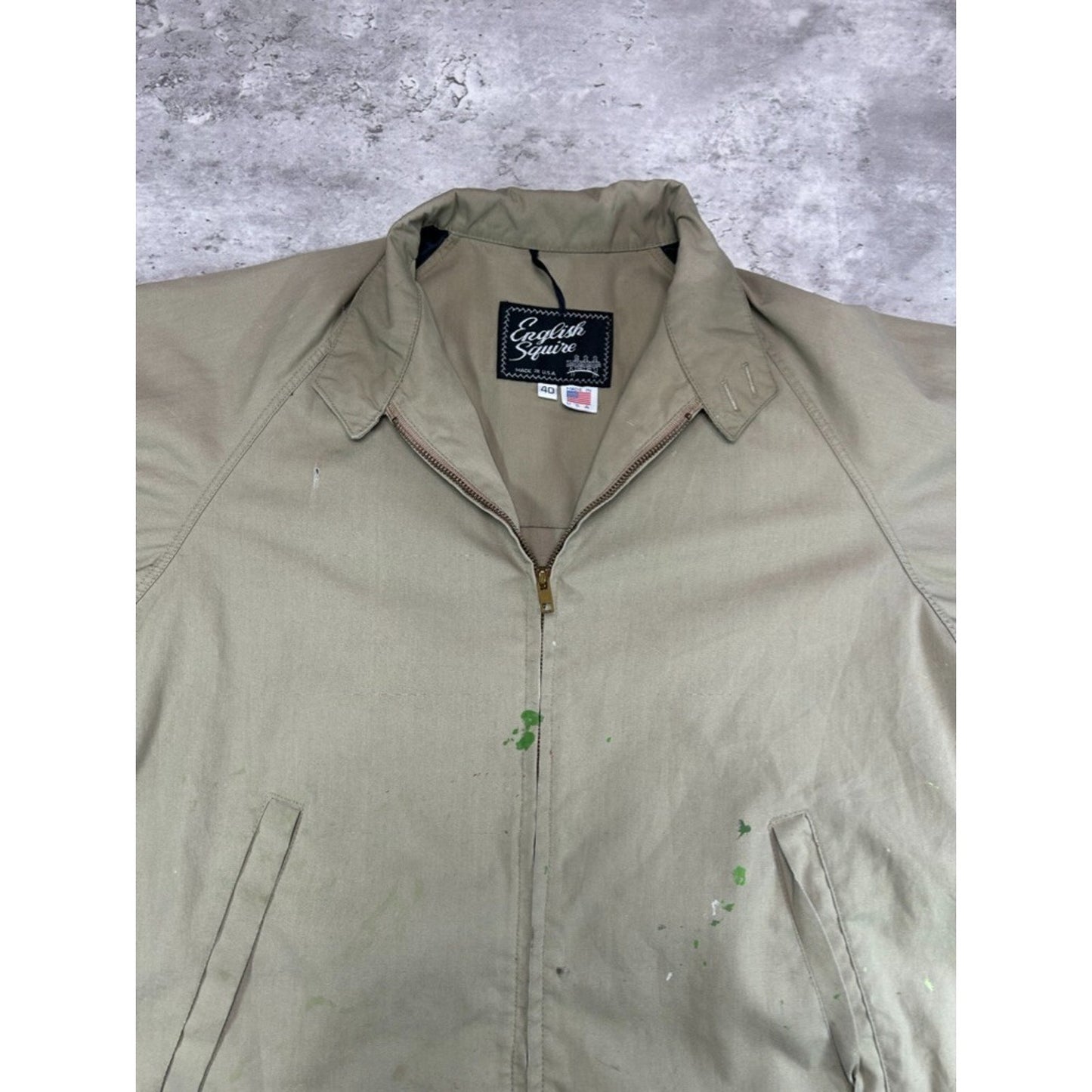 1970s English Squire Paint Splattered Full Zip Ricky Jacket Size Large Beige