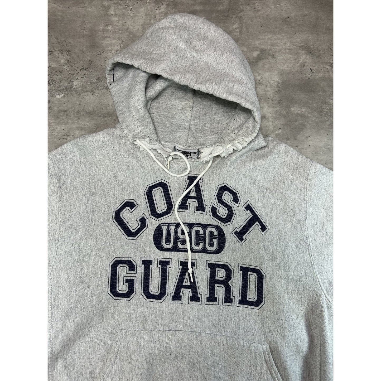 Vintage 90s Coast Guard USCG Spellout Graphic Hooded Sweatshirt Size Large