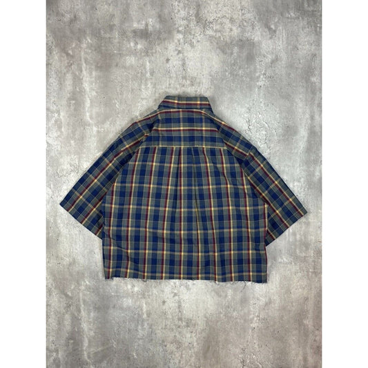 Vintage Van Heusen Plaid Short Sleeve Cropped Button Up Shirt Size Large