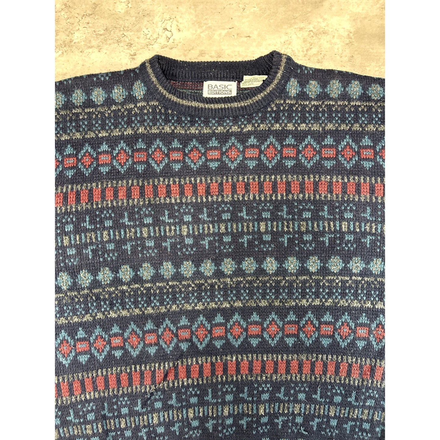 Vintage 90s Basic Editions Abstract Striped Pullover Knit Sweater Size Large
