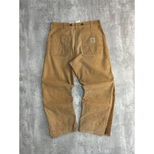 Vintage 90s Carhartt Insulated Canvas Workwear Carpenter Pants Size 33 Beige
