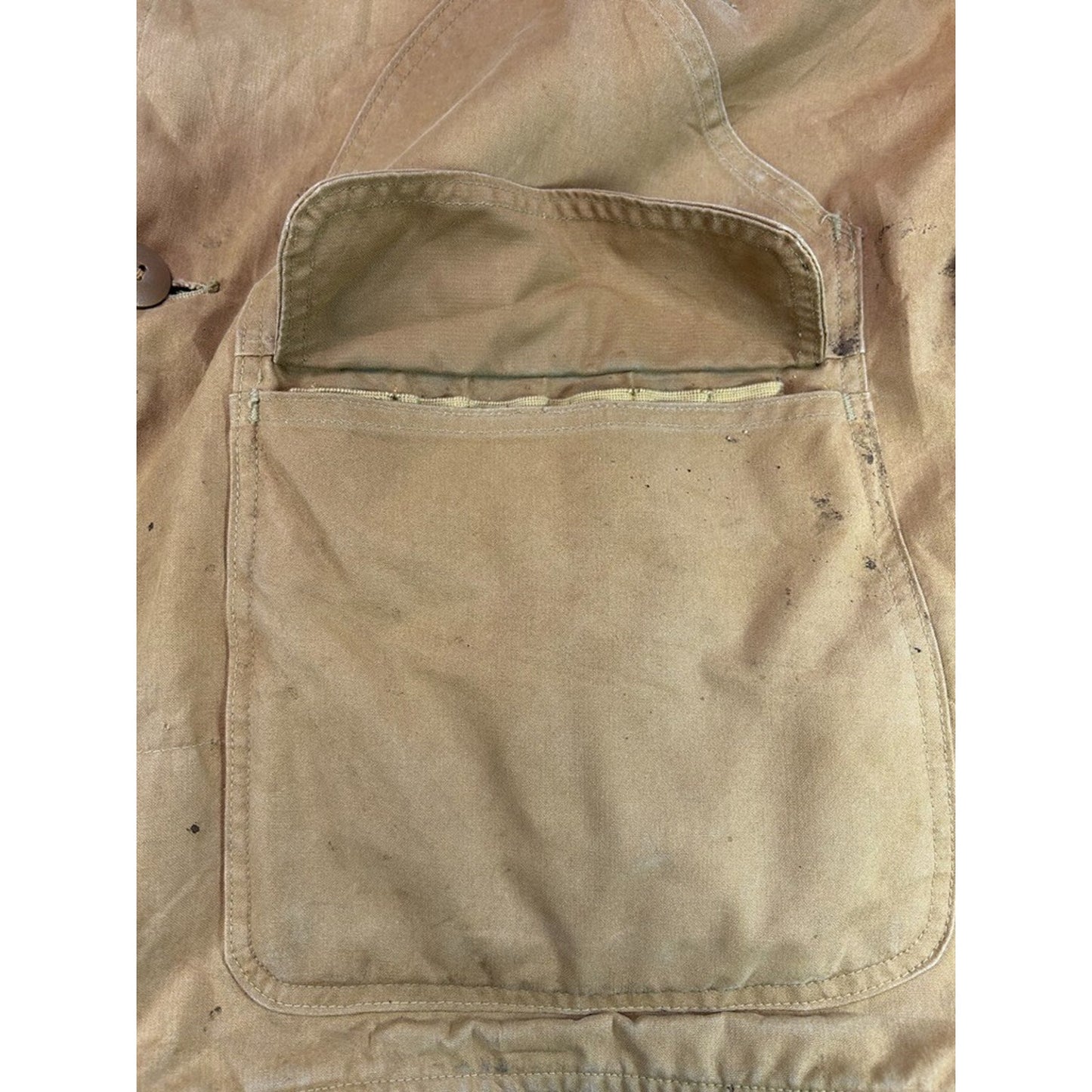 Vintage 1970s Sears Canvas Three Pocket Hunting Jacket Size XL Beige