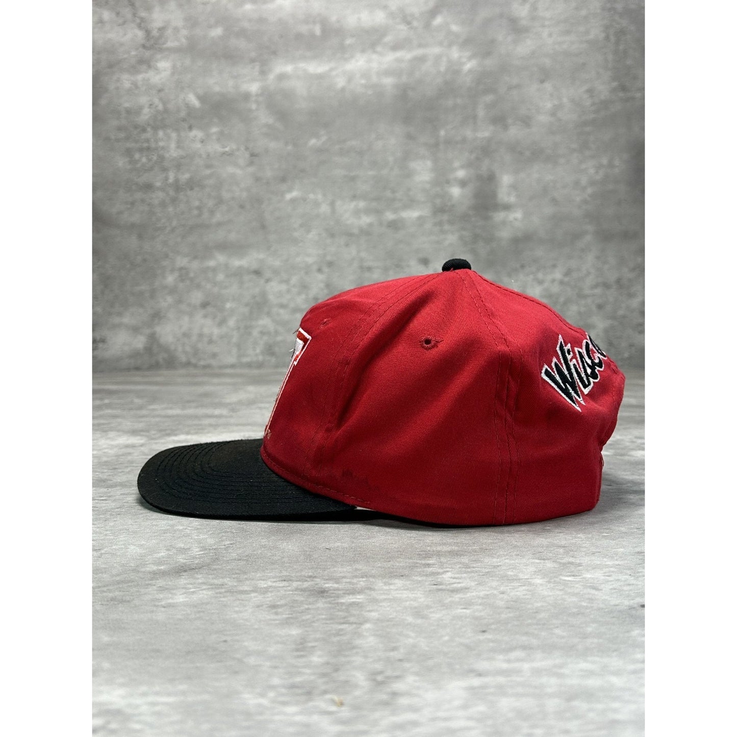 VTG 90s Wisconsin Badgers NCAA Sports Specialties Back Script Snapback Hat OSFA