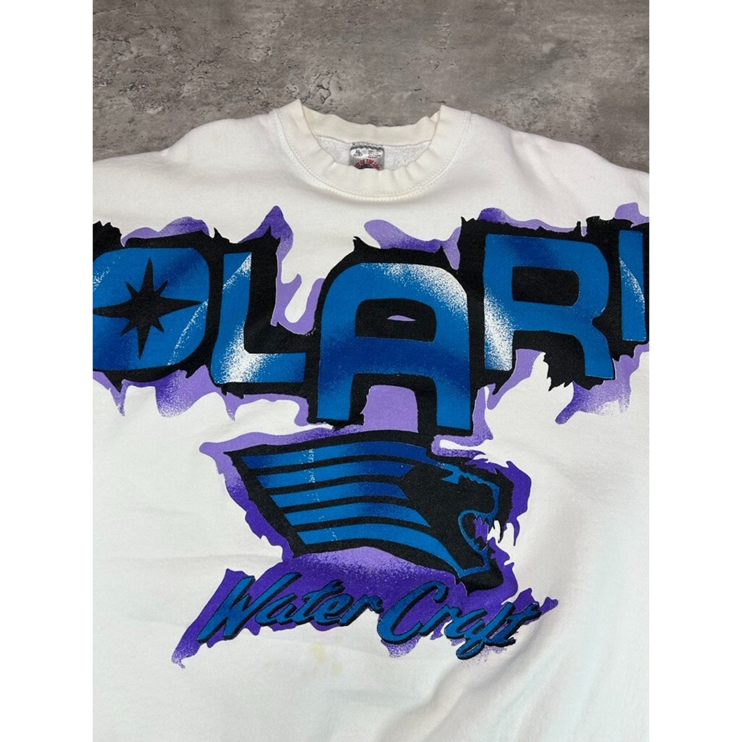 Vintage 90s Polaris Big Spellout Graphic Pullover Sweatshirt Size XL White