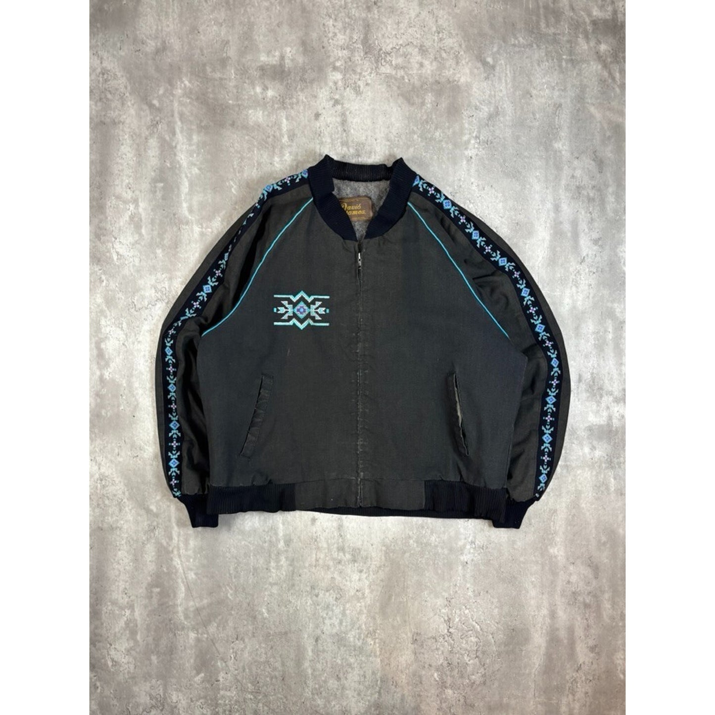 Vintage David James Fleece Lined Aztec Canvas Workwear Jacket Size XL