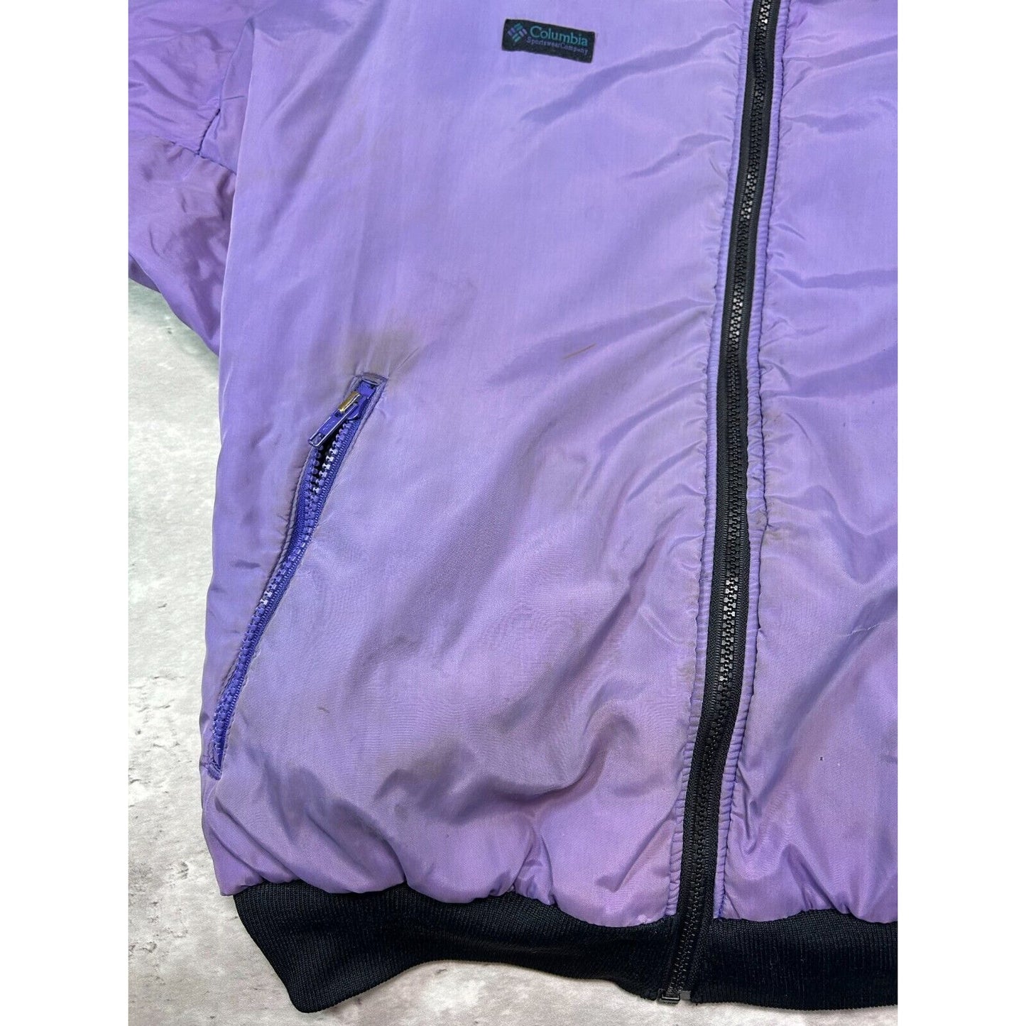 Vintage Columbia Reversible Nylon Full Zip Bomber Jacket Size Large Black