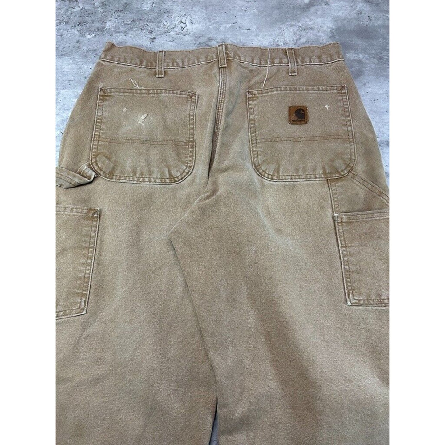 Vintage Carhartt Plaid Lined Dungaree Fit Canvas Workwear Carpenter Pants Size 33
