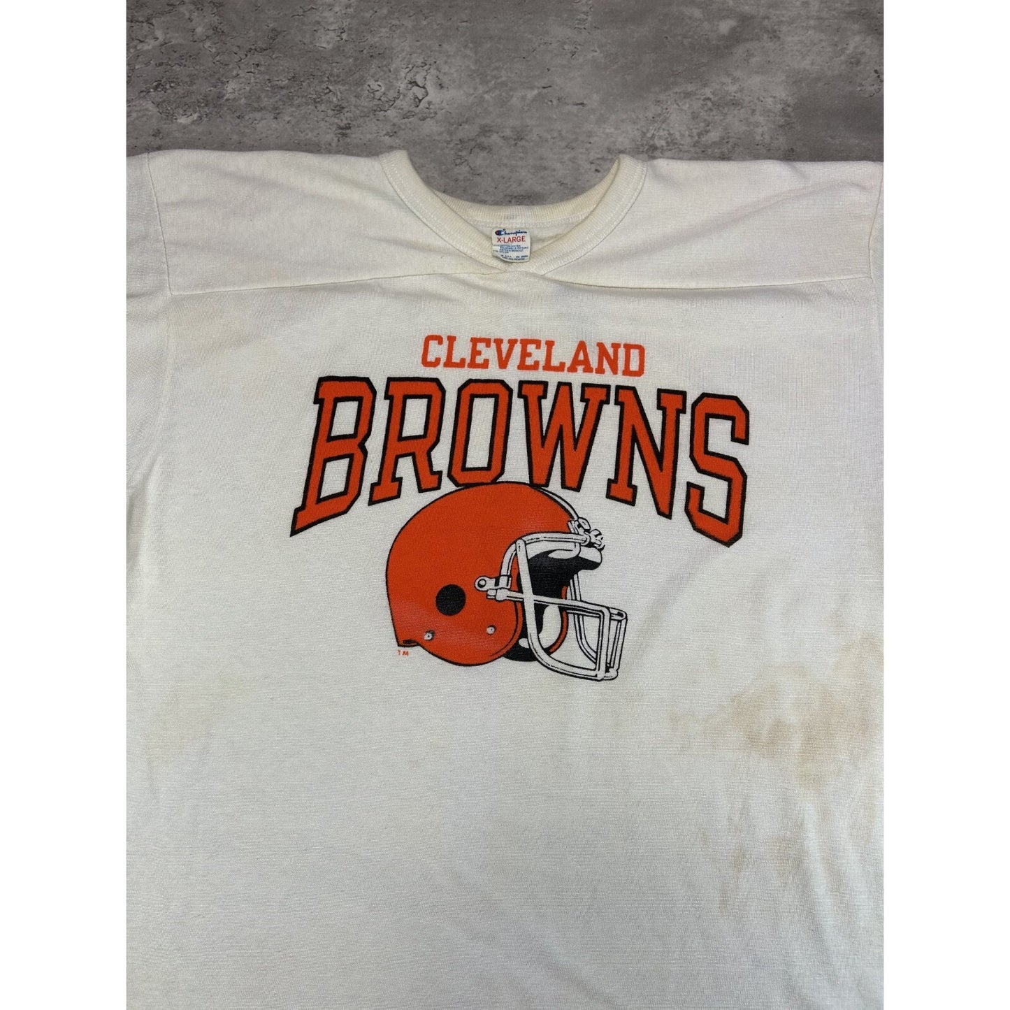Vintage 80s Cleveland Browns NFL Champion Raglan Jersey Size XL Beige