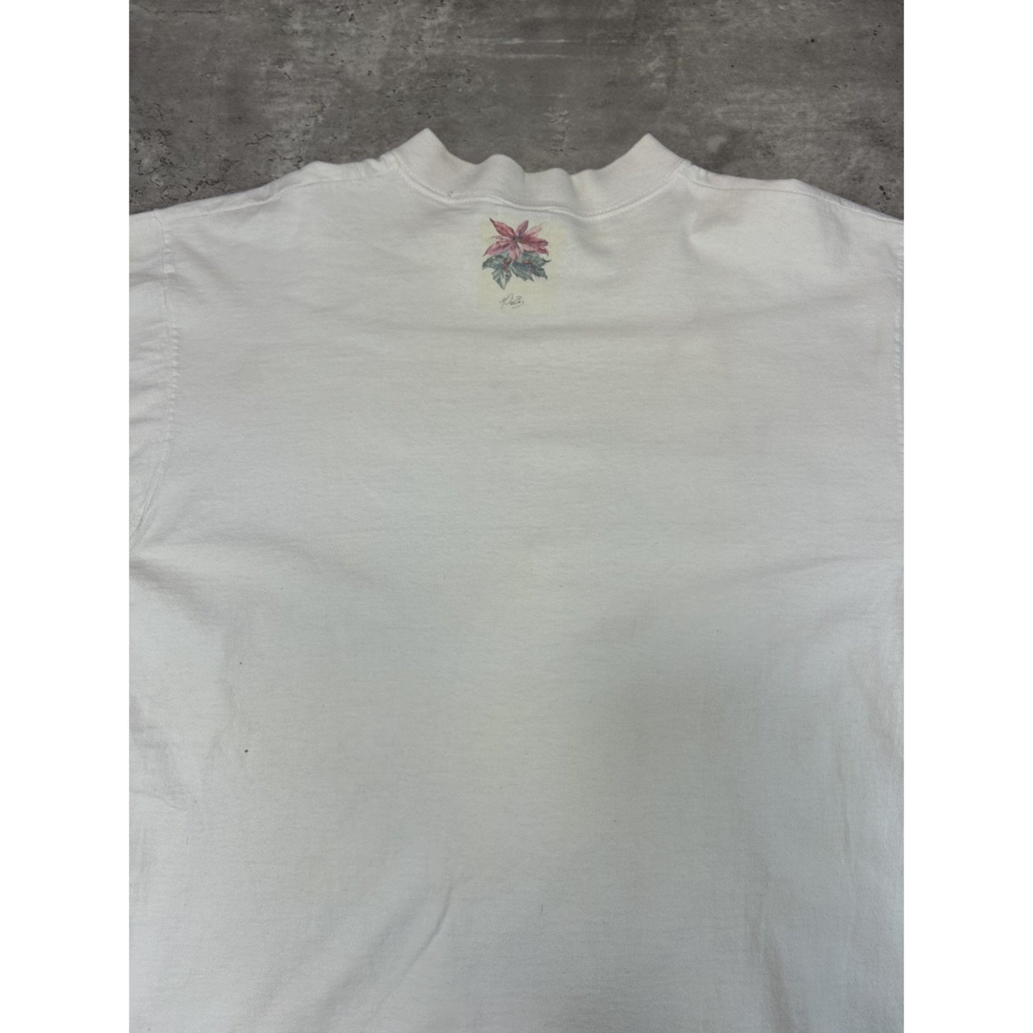 Vintage 90s Poinsettia Flower Nature Graphic Long Sleeve T-Shirt Size Large