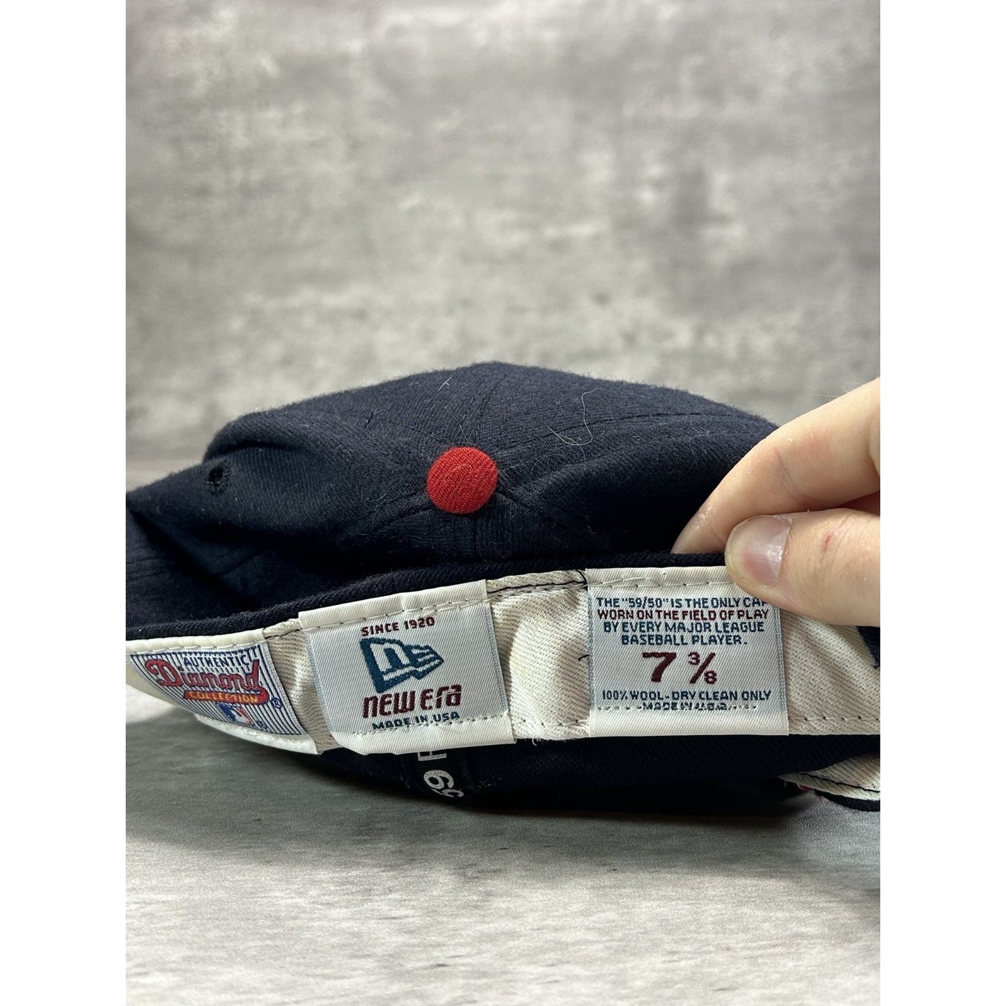 Atlanta Braves MLB Embroidered Logo Baseball Fitted Hat 7 3/8 Navy/Red
