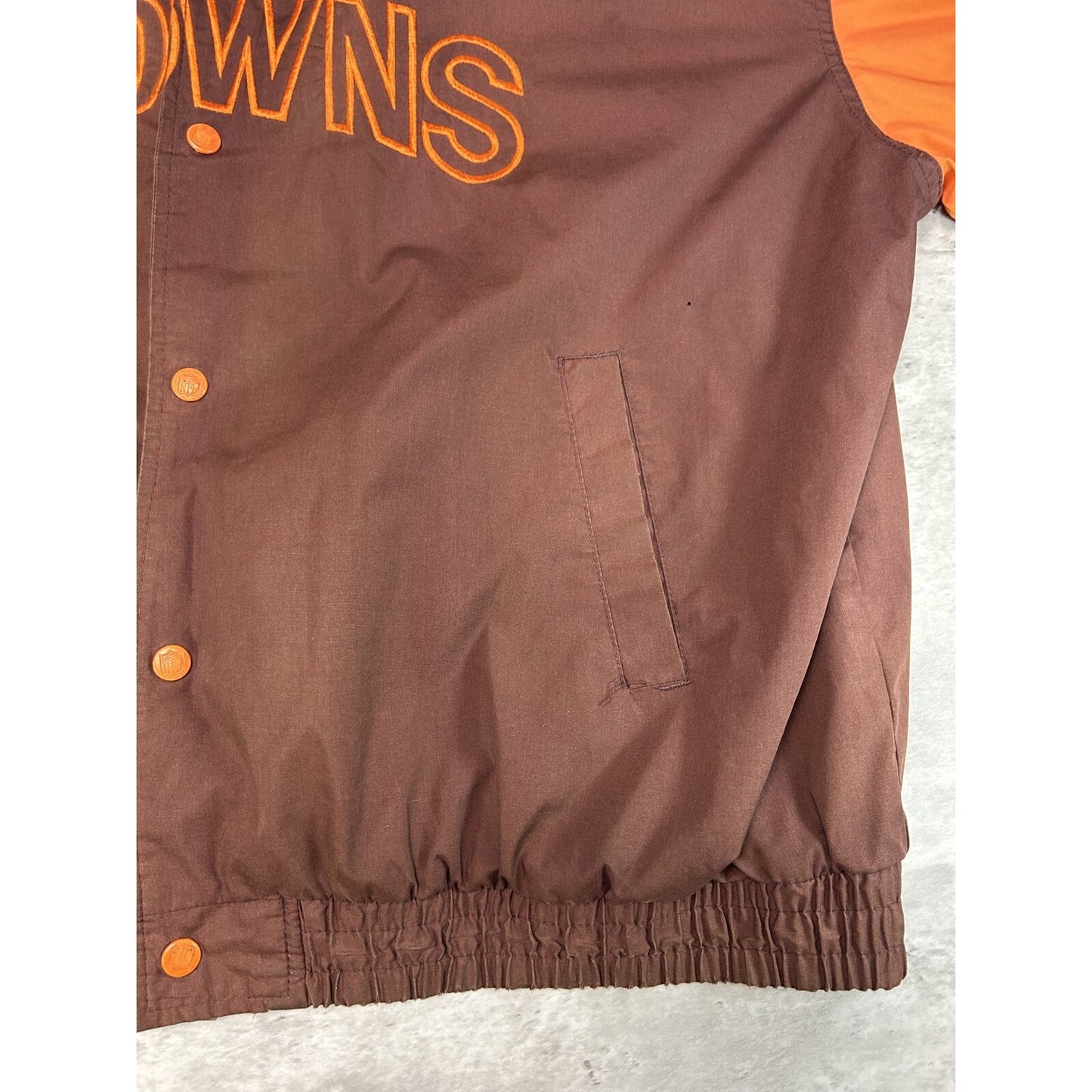Vintage 90s Cleveland Browns NFL Embroidered Spellout Nylon Bomber Jacket Sz XXL