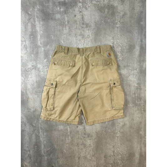 Carhartt Relaxed Fit Canvas Workwear Multi Pocket Cargo Shorts Size 35 Beige