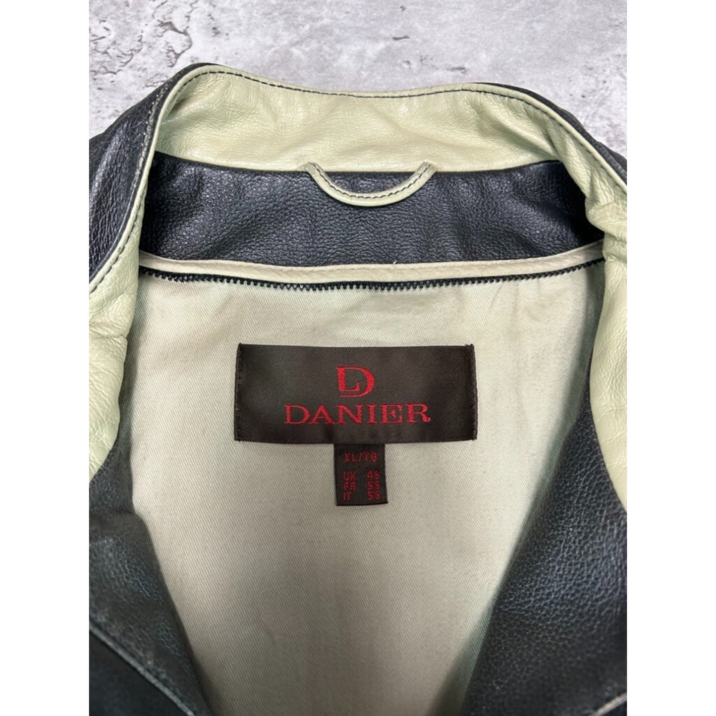 Vintage Danier Two Tone Full Zip Leather Cafe Racer Jacket Size XL