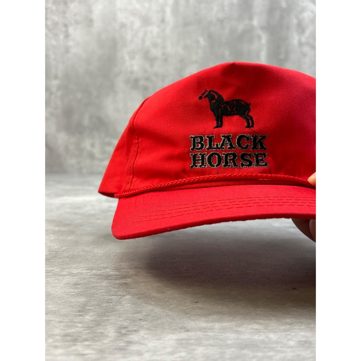 Vintage 90s Black Horse Embroidered Spellout Logo Snapback Hat OSFA