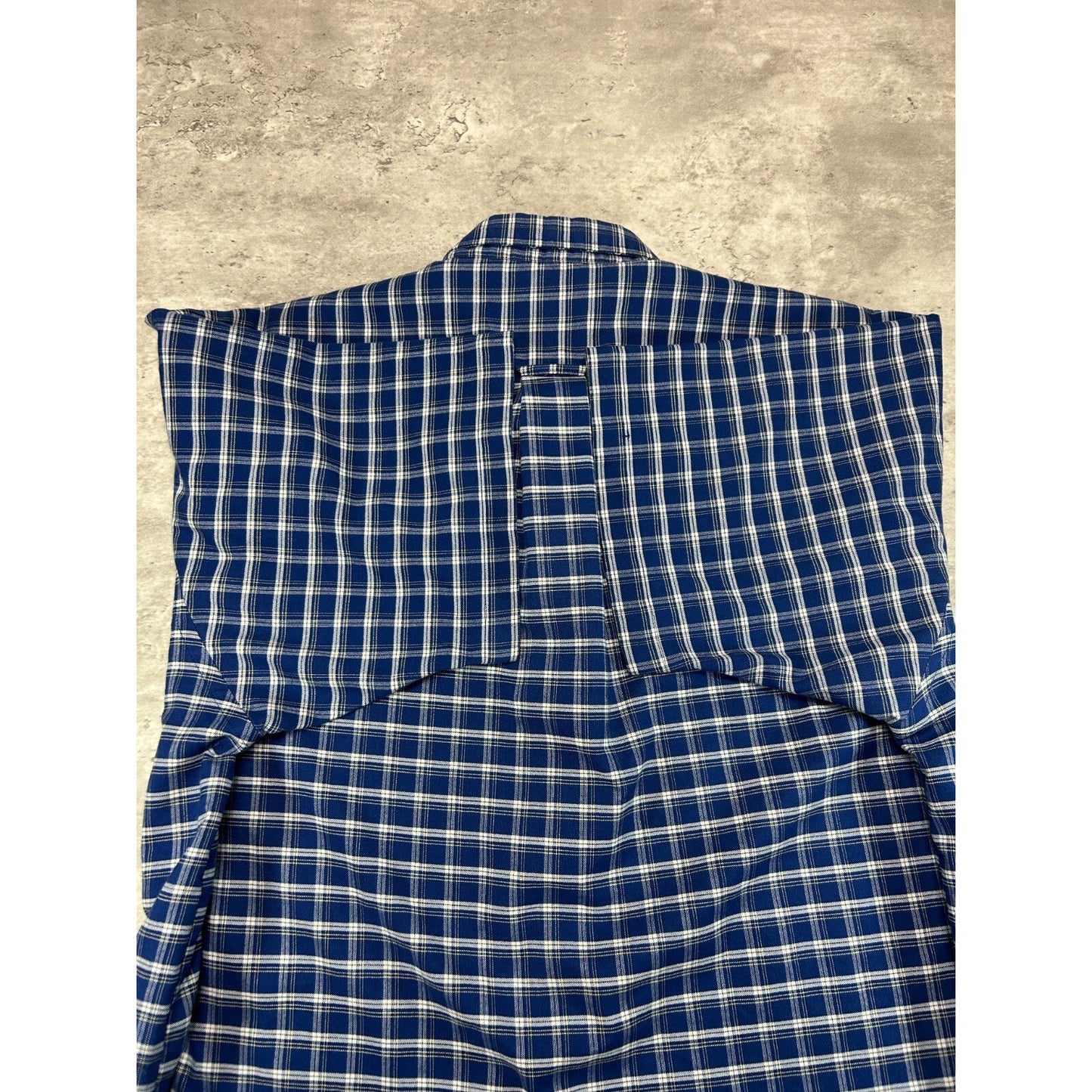 Vintage Towncraft Plaid Single Pocket Cropped Button Up Shirt Size Large Blue